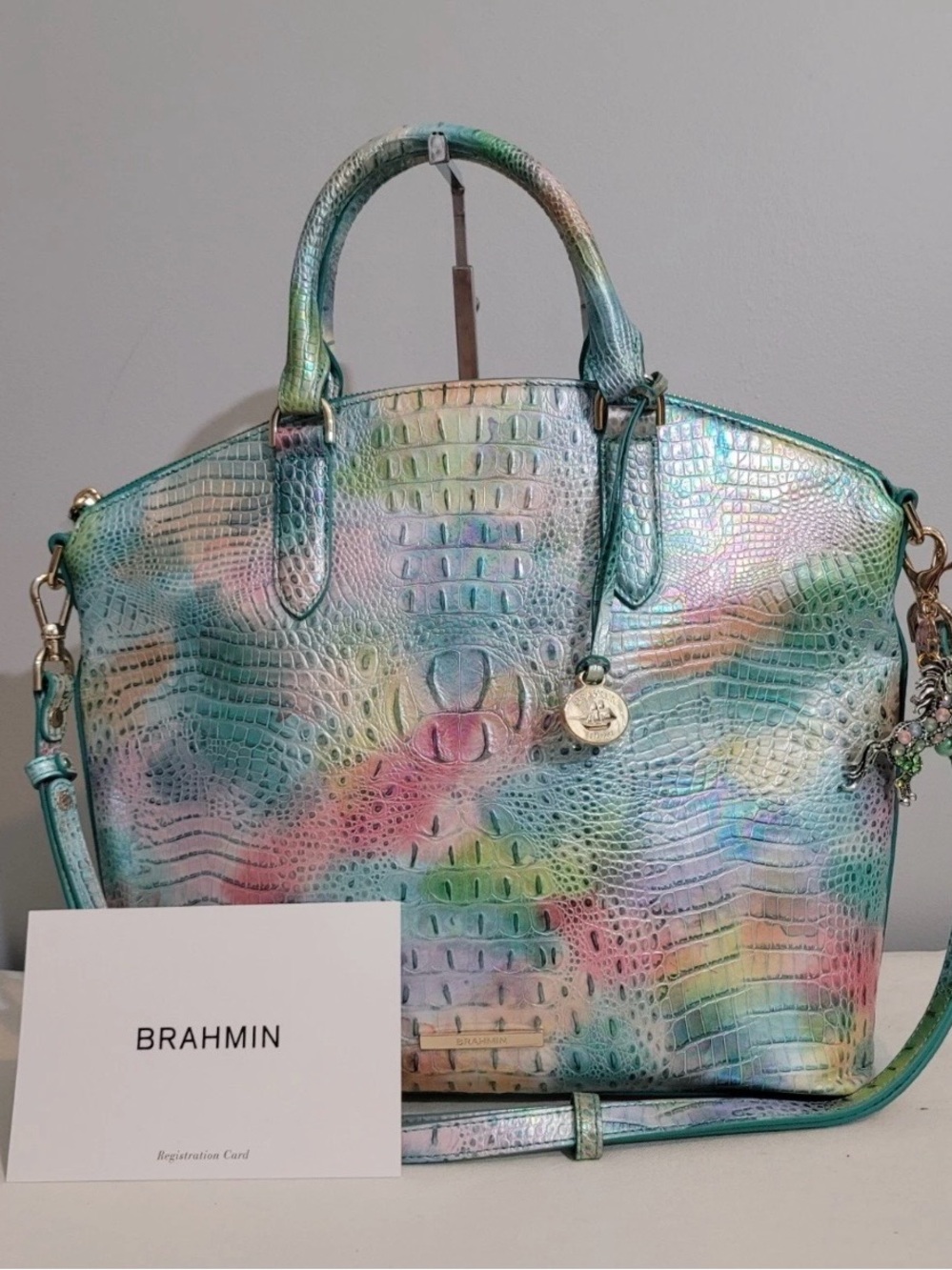 Brahmin Large Duxbury Gelato Iridescent Multicolor Croc-Embossed Satchel Bag